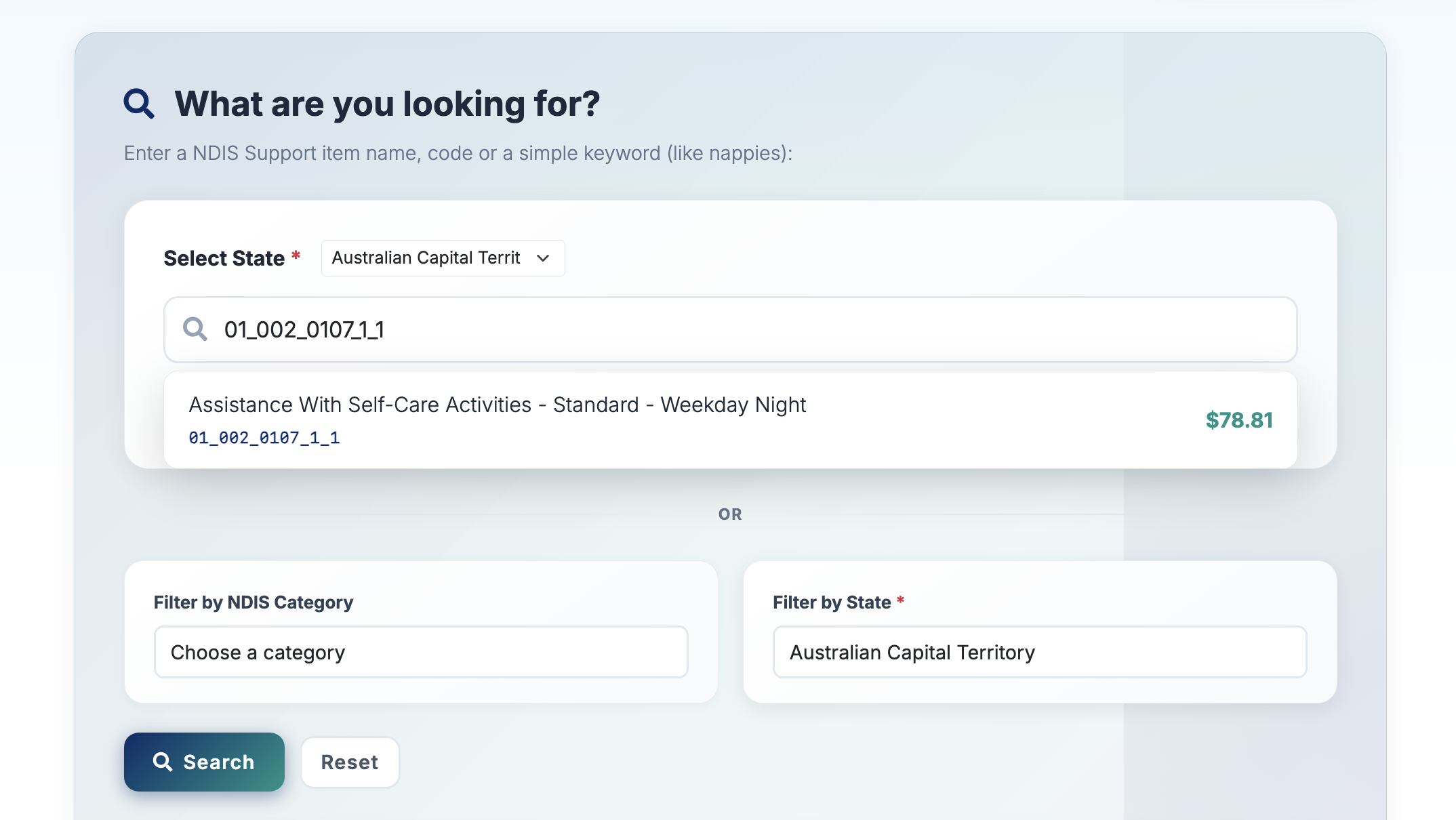 NDIS Price Guide Search Widget Embed Form Preview NDIS Price Guide Search Widget Embed Form Preview
